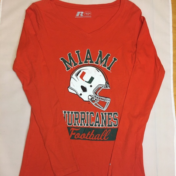 Russell Athletic Tops - UM Miami hurricanes football orange v-neck Jr S/4